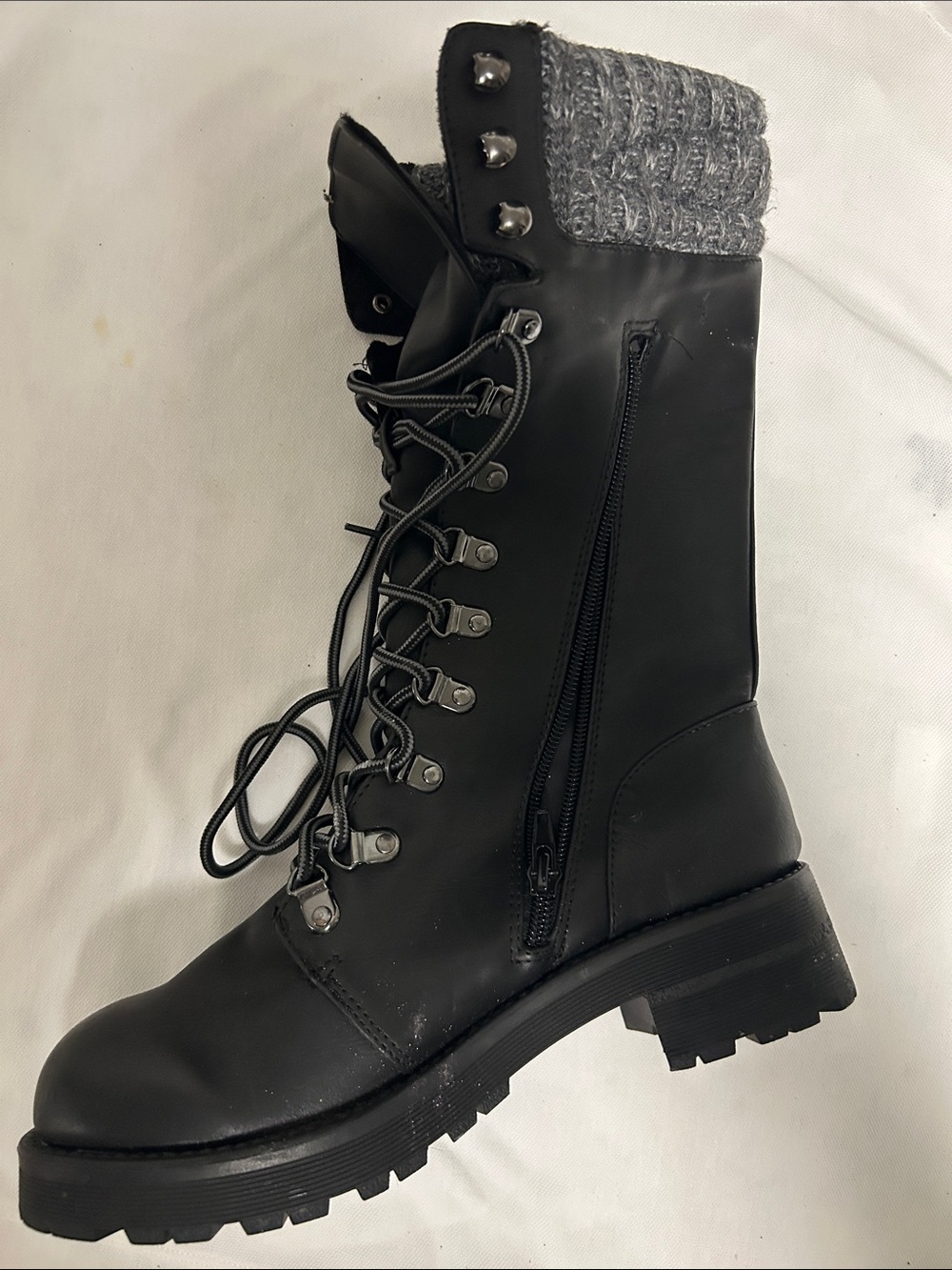 Matte Black Lace-Up Combat Boot